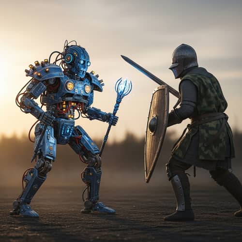 Epic Battle between Autonomous Robot and Medieval Knight