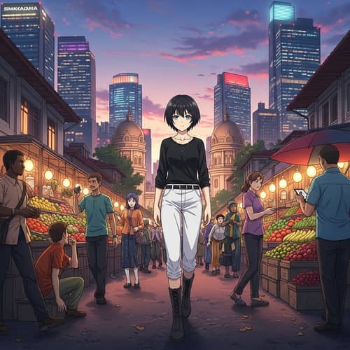 Anime-Style Character Exploring Vibrant City of Jakarta