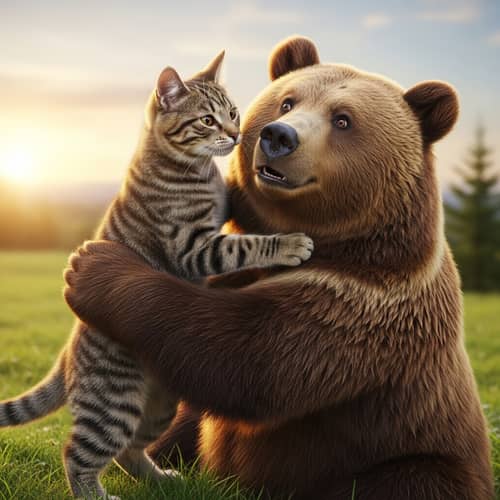 Heartwarming Embrace: Cat and Bear Bonding Moment