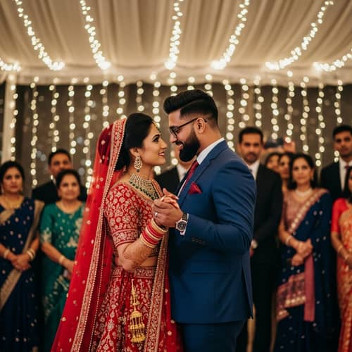 Romantic Dance of Bride in Red & Groom in Navy Blue