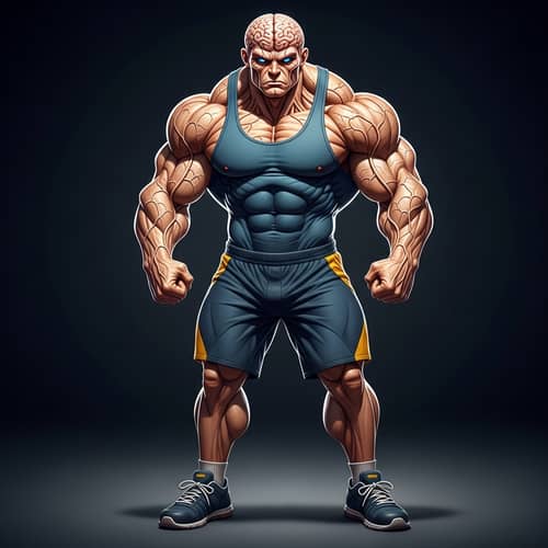 Hyper-Realistic Muscular Character in Gym Outfit with Vein-Adorned Head