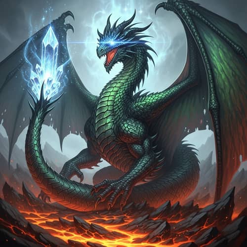 Majestic Dragon: Obsidian to Emerald Scales & Crystal Tail