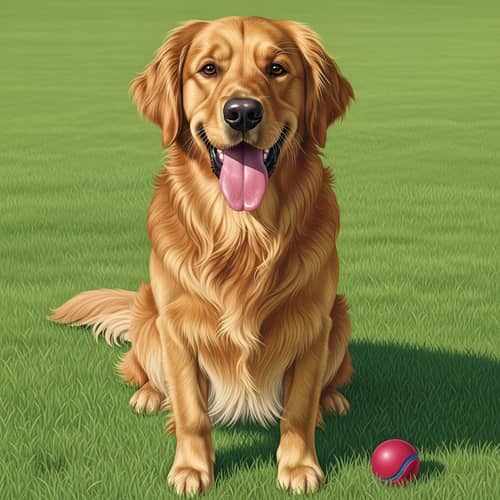 Detailed Illustration of Happy Golden Retriever on Grass | Website Name