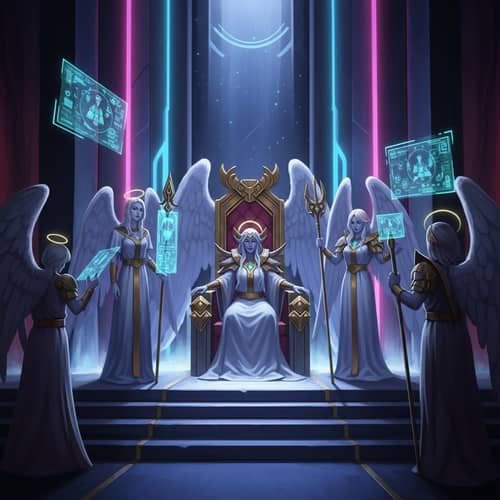 Angelic Beings in Futuristic Throne Room | Celestial Sci-Fi Art