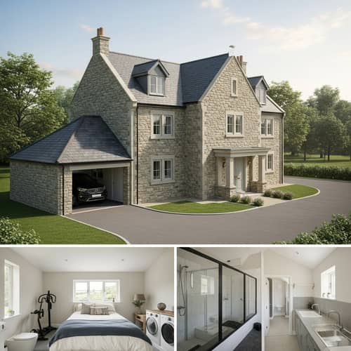 Luxury Stone House with 5 Bedrooms & Home Gym | Unique Garage Placement