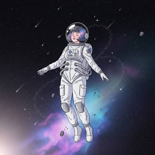 Female Astronaut Floating in Space Illustration