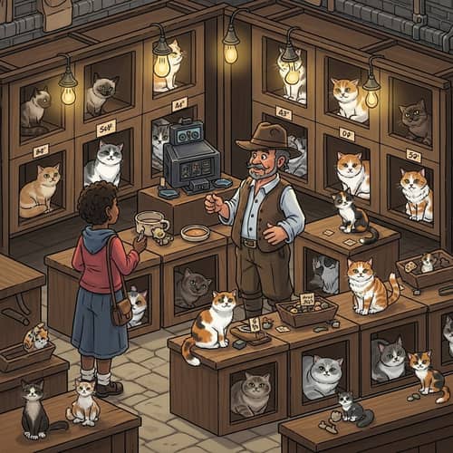 Eclectic Marketplace with Colorful Cats and Traders