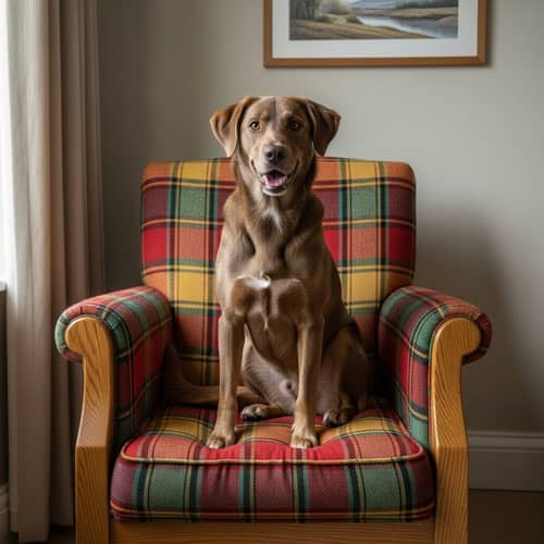 Medium-Sized Dog Sitting Cheerfully on Homely Chair
