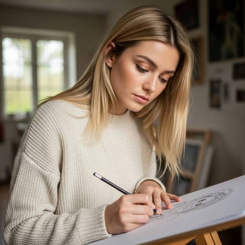 Aline the Social Media Influencer Sketching Art Passionately