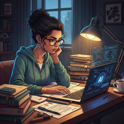 Middle Eastern Female Student Studying Artificial Intelligence