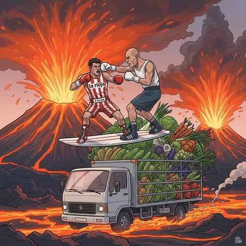 Boxer Punching Scene on Vegetable Truck in Active Volcano | La Rioja Jersey