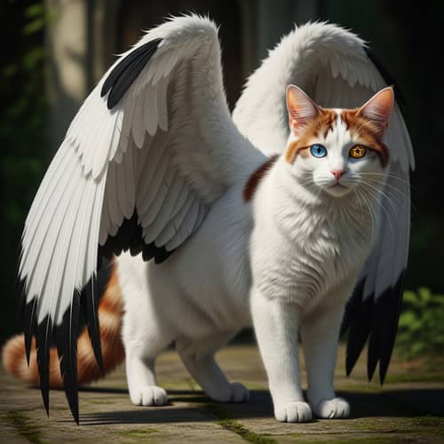 White Cat with Red Patches and Wings - Unique Features Revealed