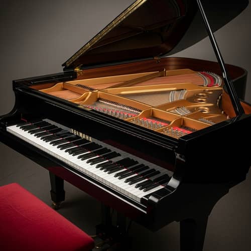 Grand Piano - Detailed View of Elegant Ebony Instrument