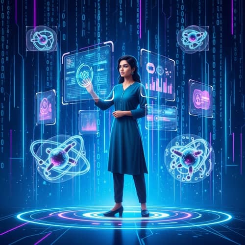 Empower Yourself in the Digital Age: Futuristic Scene with Tech Icons