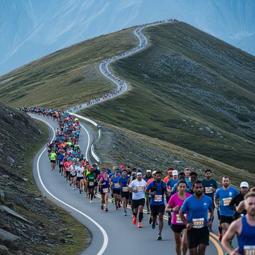 Thrilling Long-Distance Running Race on Mountain Road