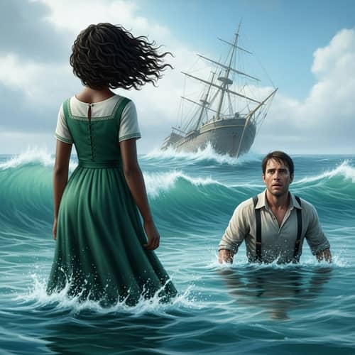 Teenage Girl in Green Dress Facing the Ocean | Dramatic Scene