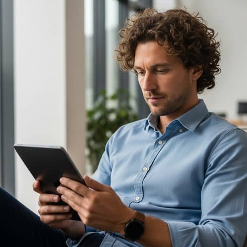 Caucasian Man Engrossed in iPad | Advanced User Experience