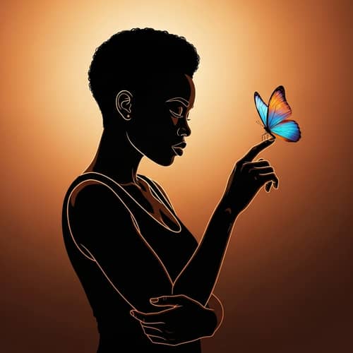 Black Woman Silhouette with Butterfly - Symbolizing Survival and Resilience