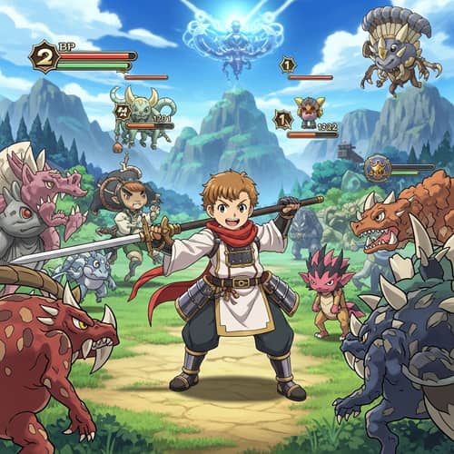 Unique Shiren-like Character Battling Imaginative Monsters
