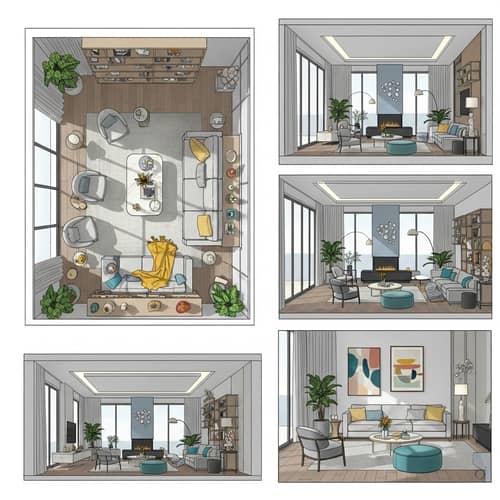 Modern Living Room Design with Natural Light | Interior CAD Layout