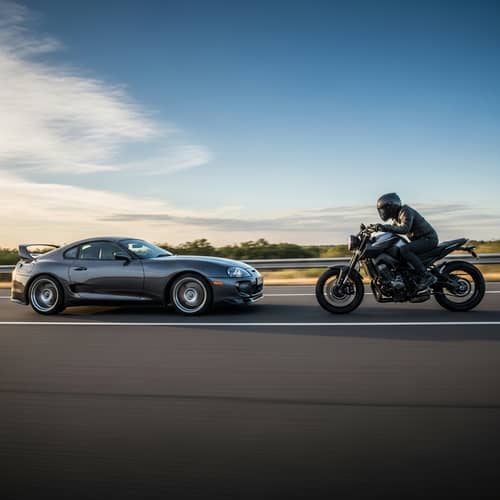Toyota Supra MK4 A80 vs MT 09 Racing on Wide Road