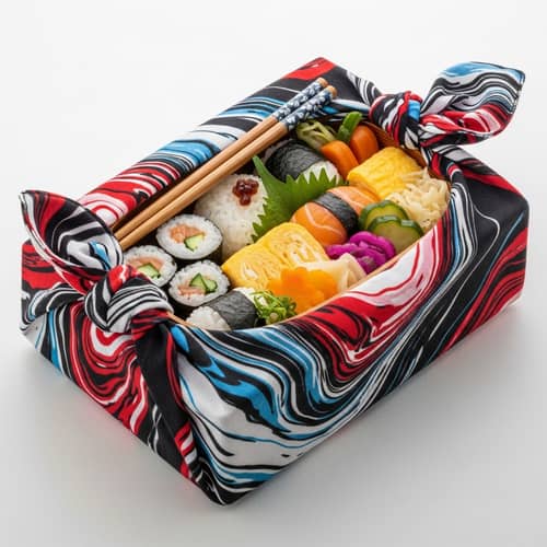 Traditional Japanese Bento Lunch Box & Furoshiki Cloth