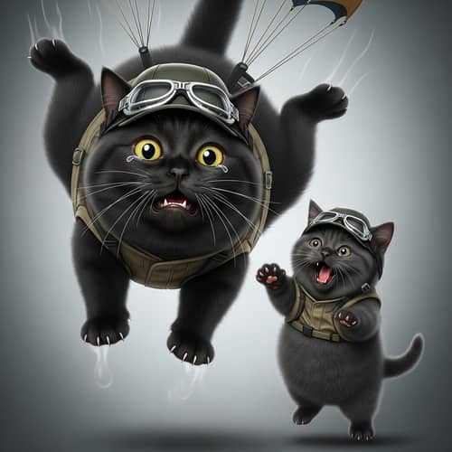 Realistic Black Cat Parachute Fail - Professional Photo