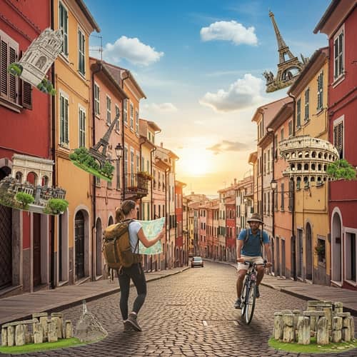 European Discovery Travel: Backpacker Exploring Cobblestone Street