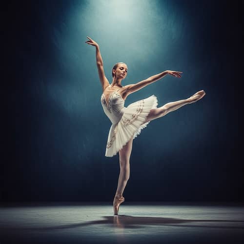 Elegant Ballerina Dancing on Moonlit Stage | Impressionist Style