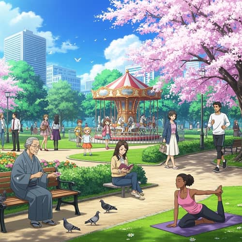 Diverse Anime Park Gathering | Harmonious Scene of Cultures