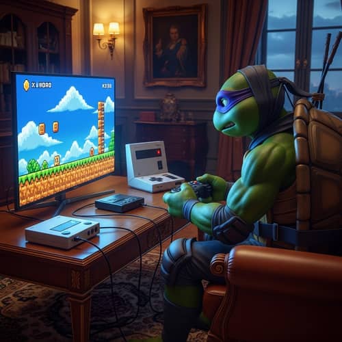 Pixel Art Ninja Turtle Gaming Scene