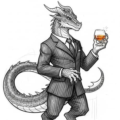 Mysterious Dragon in Formal Suit Holding Crystal Glass