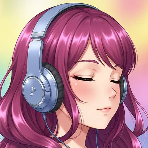 Anime Girl Listening to Music with Headphones | Portrait