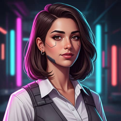 Futuristic Middle-Eastern Woman in White Shirt and Grey Vest