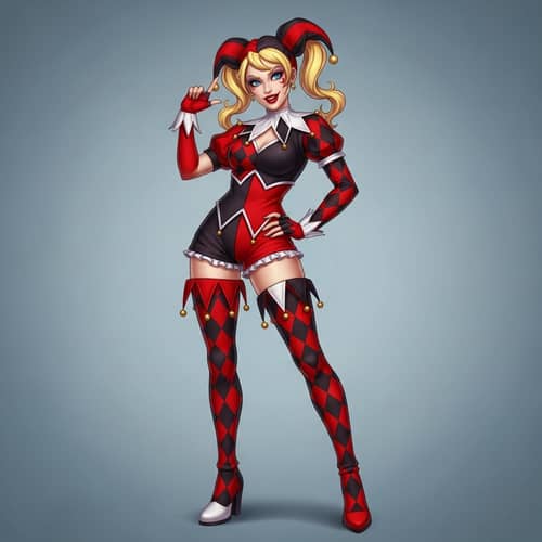 Playful Jester Female Character with Bold Style
