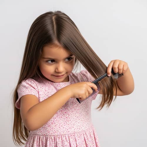 Hispanic Girl Combing Hair | Innocence Captured in a Moment