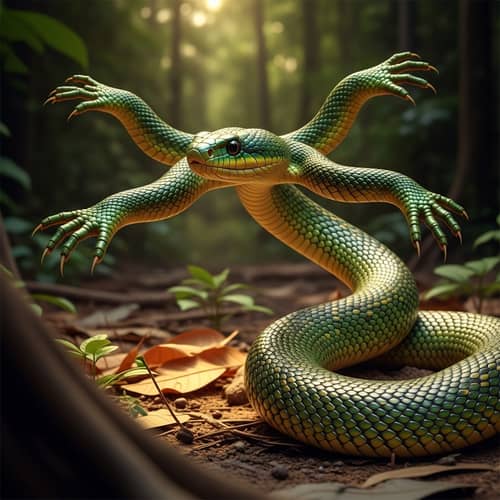 Unique Snake with Limbs in Lush Tropical Forest