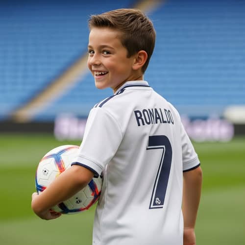 Caucasian Boy in Real Madrid Football Jersey