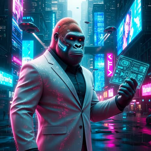 Cyberpunk Ape in Stylish White Suit
