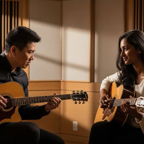 East Asian Man & South Asian Woman Duet | Guitar Performance