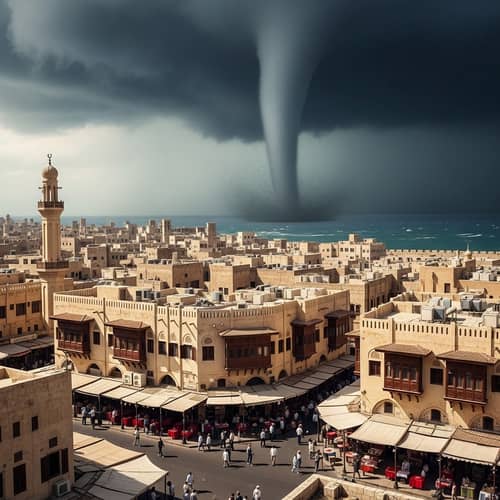 Powerful Tornado Over Vibrant Middle Eastern City