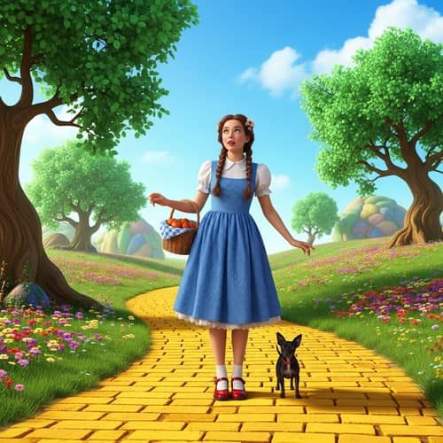 Blue Gingham Dress Character in Fantastical Land