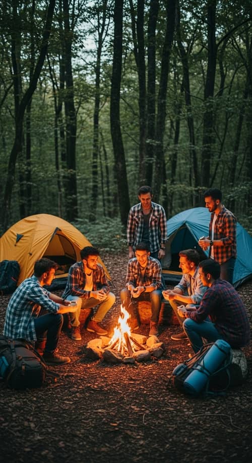 Youthful Camaraderie by the Campfire: Adventure in the Woods