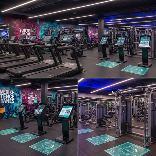 High-Tech Gym with Inspirational Murals | Fitness Equipment & Smart Technology