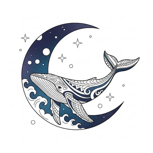 Half-Moon and Whale Tattoo Design for Unique Body Art