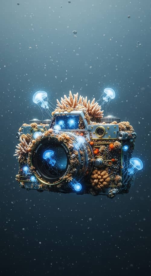 Underwater Coral Camera Capturing Ocean Micro-organisms