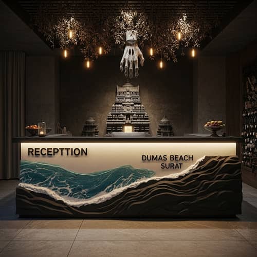 Serene Reception Counter Inspired by Dumas Beach Elements