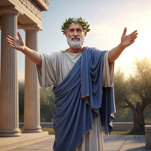 Ancient Philosopher Pythagoras Embracing Gesture | Laurel Crown