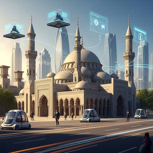 Techno-Islamic Fusion Mosque in Modern Cityscape