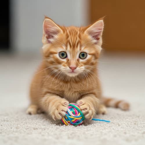 Cute Ginger Kitten Playing with Yarn | Adorable Cat Image